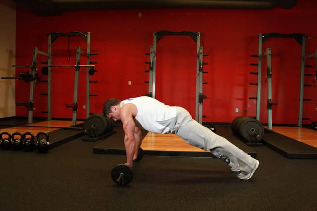 Ending position of Barbell Ab Rollout