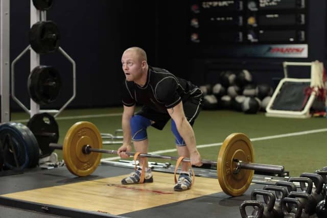 Ending position of Deadlift with Bands