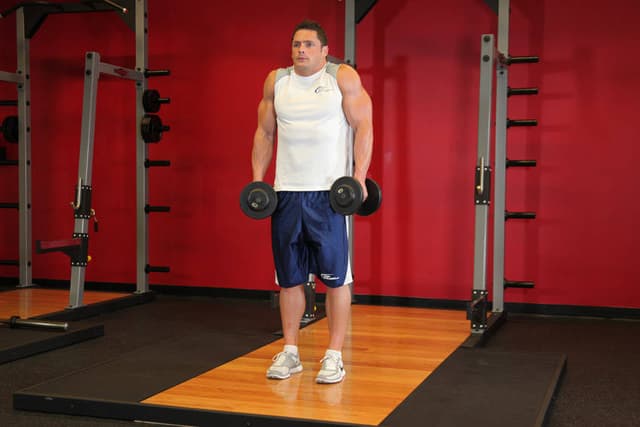 Ending position of Dumbbell Shrug