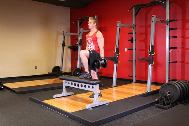 Ending position of Dumbbell Step Ups