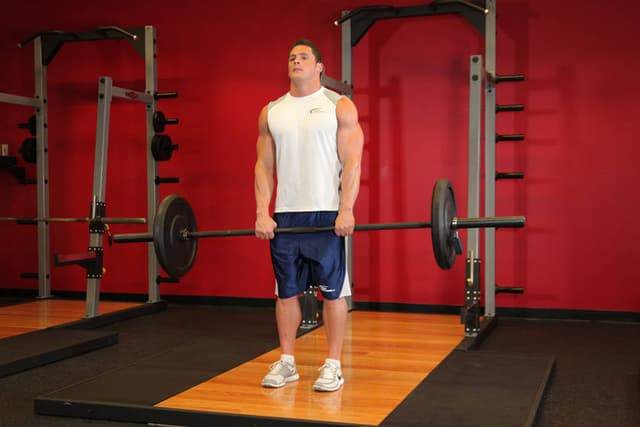 Ending position of Upright Barbell Row